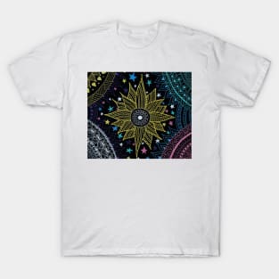 Cute Stars & Pretty Sun Mandala Doodles in a Magical Galaxy T-Shirt